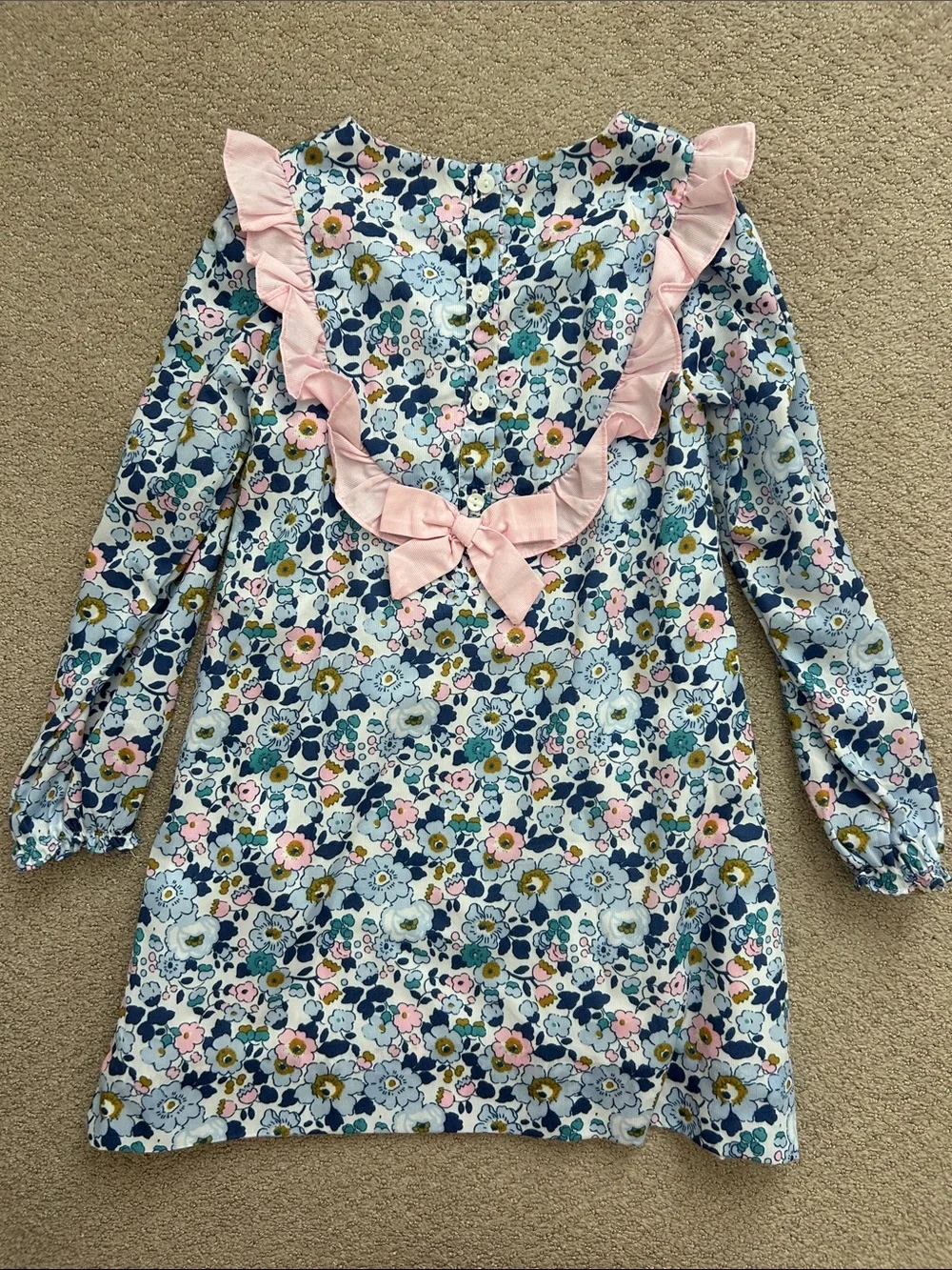 EUC Smockingbird Girl Floral Dress with Pink Ruffle Collar